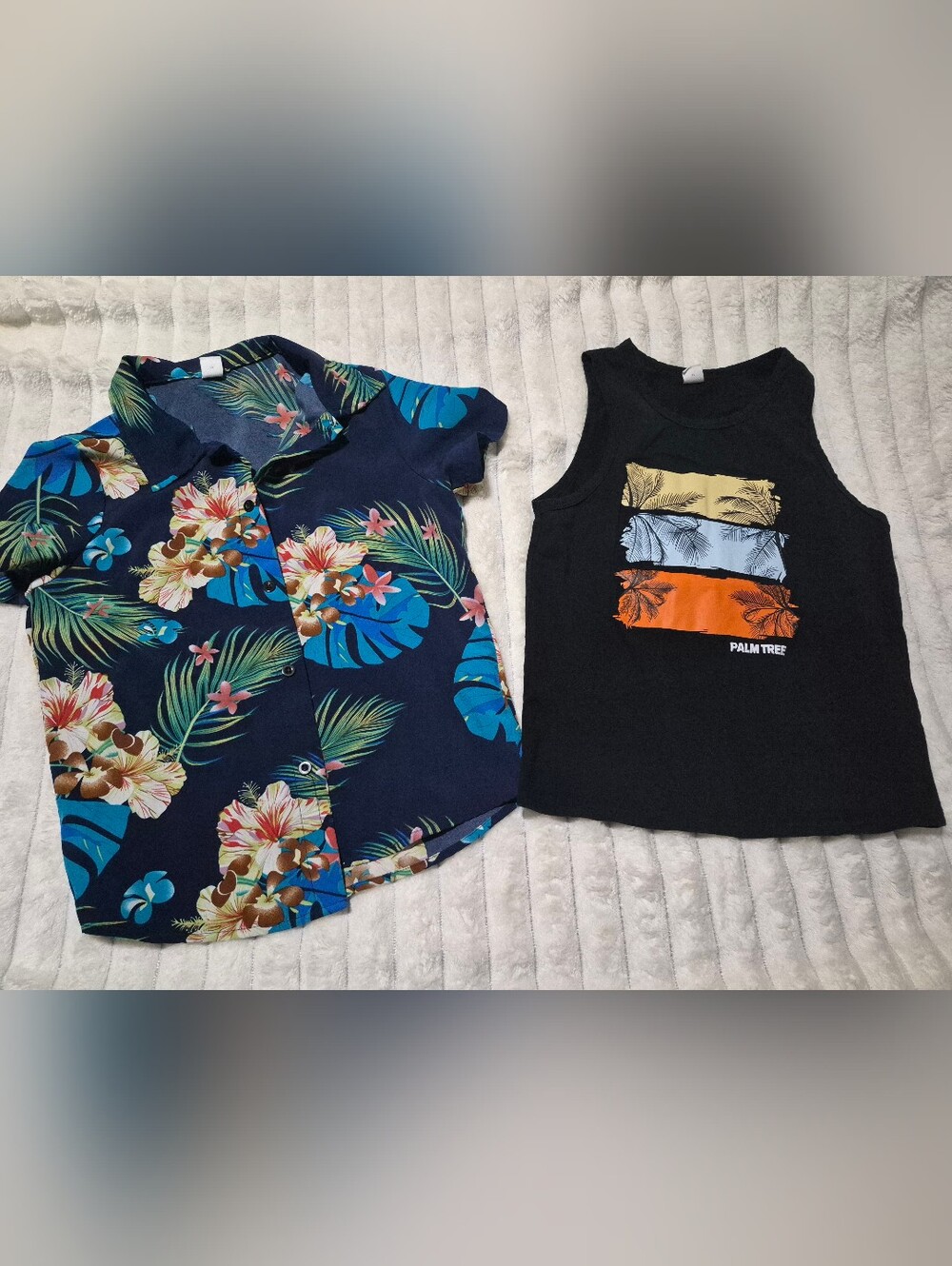 (2) Piece Hawaiian Button-down Tee Collar Shirt & Palm Tree Tank